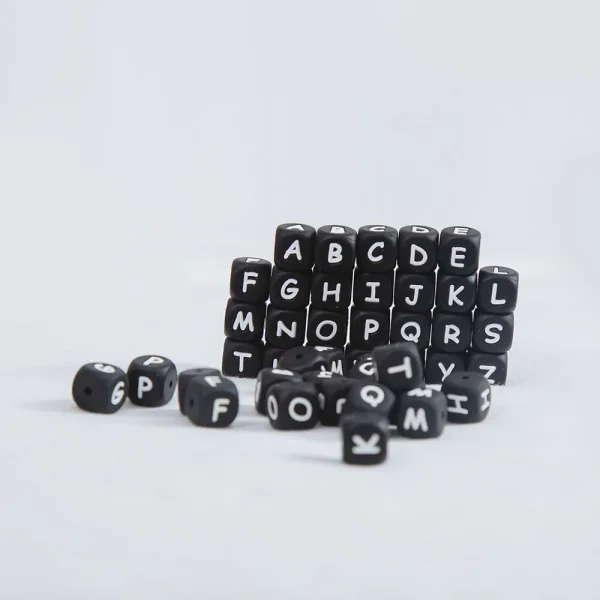 black letters silicone beads