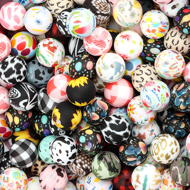 Round Silicone Beads with Patterns